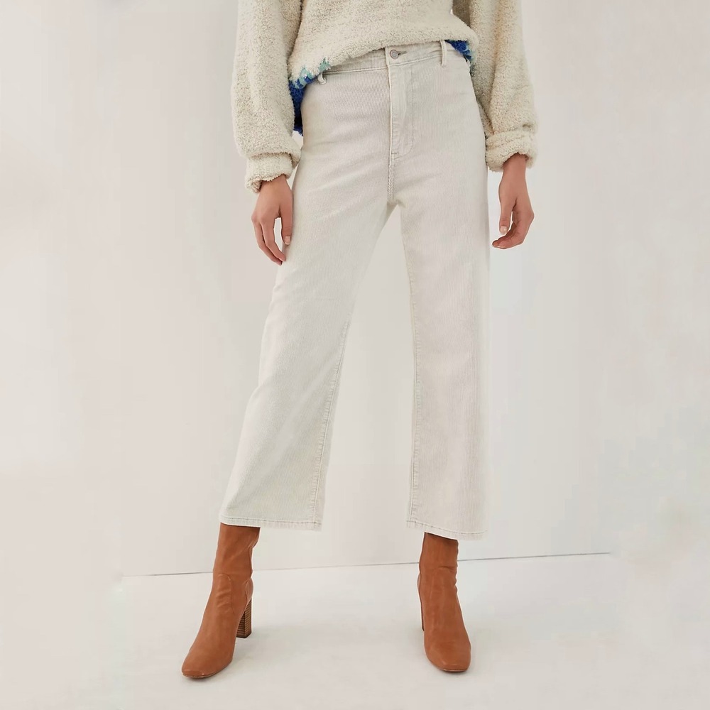 Anthropologie | Pilcro |‎ Cream Wide Leg Cropped Corduroy Pants Size 18